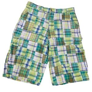 Vtg 90s Y2K‎ Madras Patchwork Baggy Long Shorts Jorts Men's 36 Green Blue DTek